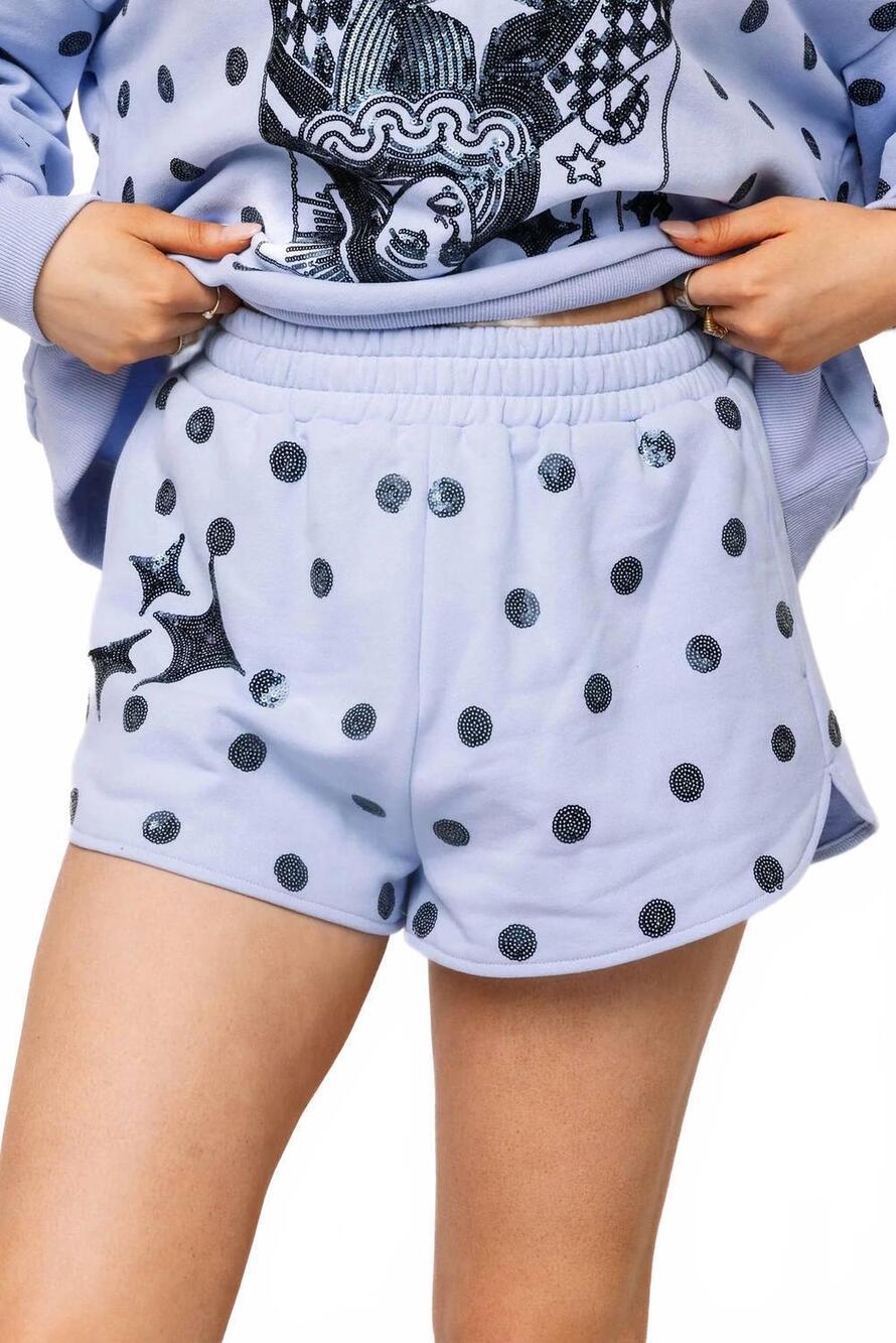 NEW QUEEN OF SPARKLES polka dot sparkle short in blue